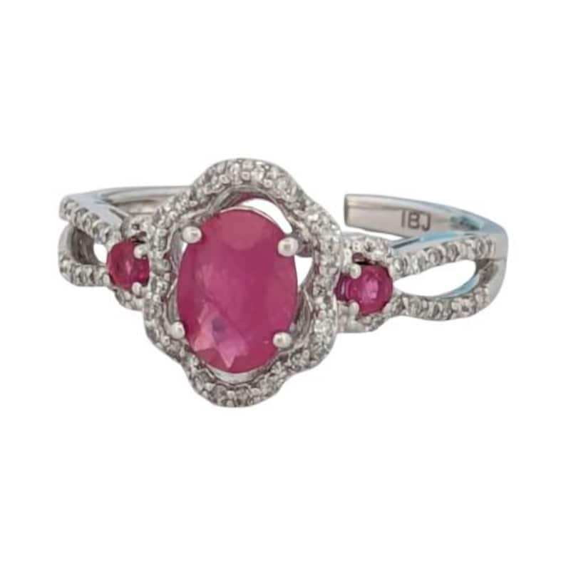 Evelyn Ruby Ring | 14K White Gold with 1 Carat Ruby & 1/4 CTW Diamonds| Ruby and Diamond Ring