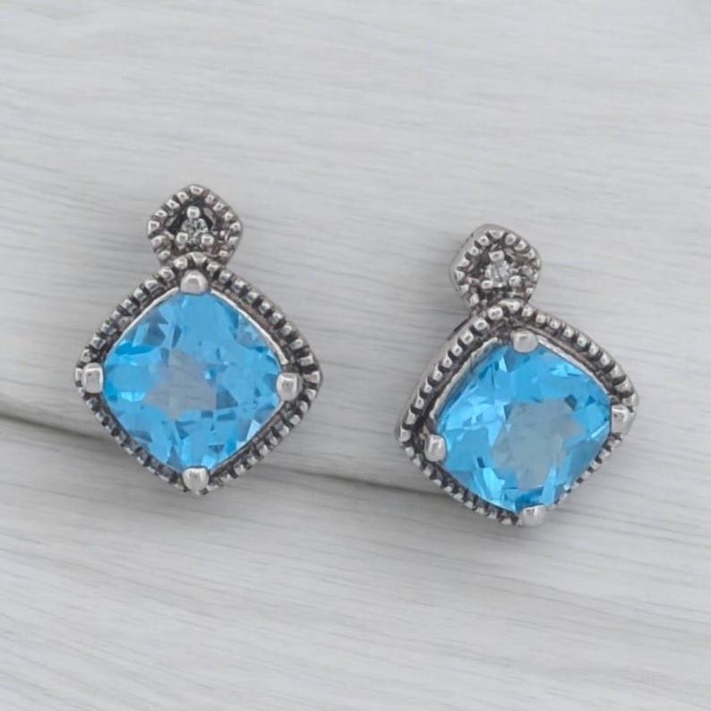 Bernadette | .23 Ctw Blue Topaz| 14k White Gold Stud Earrings| Sterling Silver Prong Set