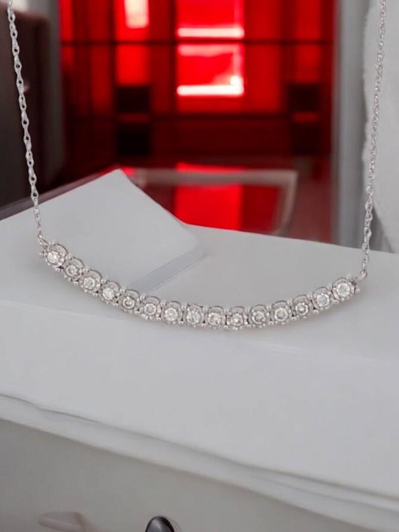 Lola 14k White Gold Diamond Bar Necklace 1/4 Ctw| Diamond Bar Pendent| Pave Diamond Necklace