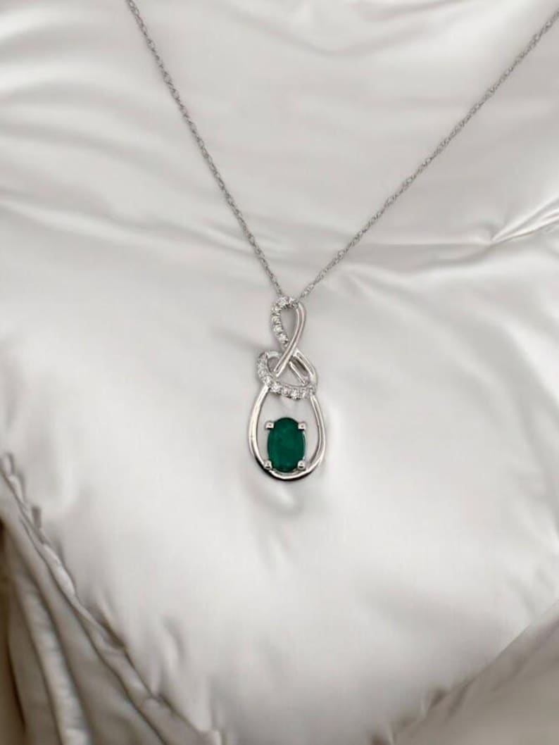 Candace | 14k White Gold Necklace And Pendant With A .44 Ct Oval Emerald And .05 Carats Of Diamonds