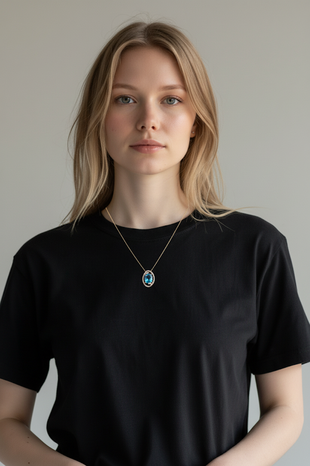 Lenny | 10k Yellow Gold | Blue Topaz & Natural Diamond | Necklace