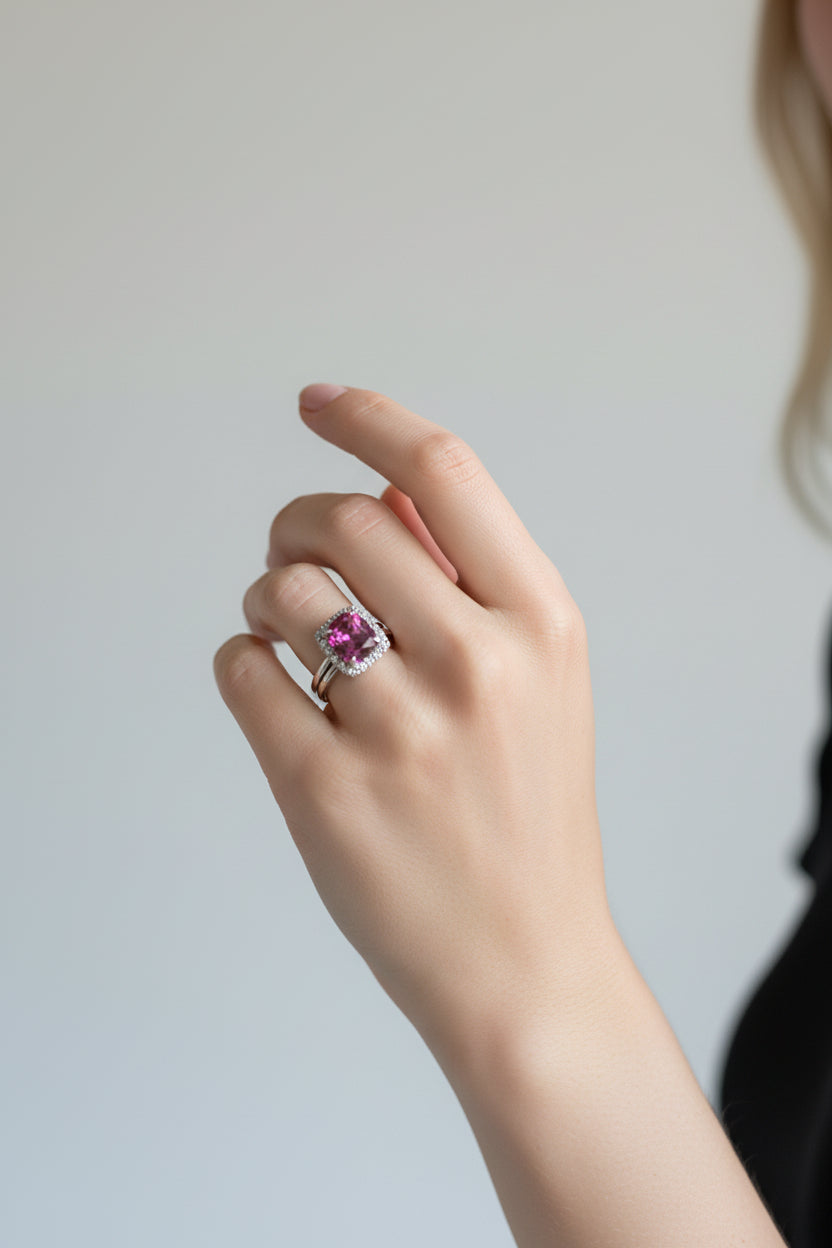 Martha | 14k White Gold | Tourmaline & Natural Diamond | Ring