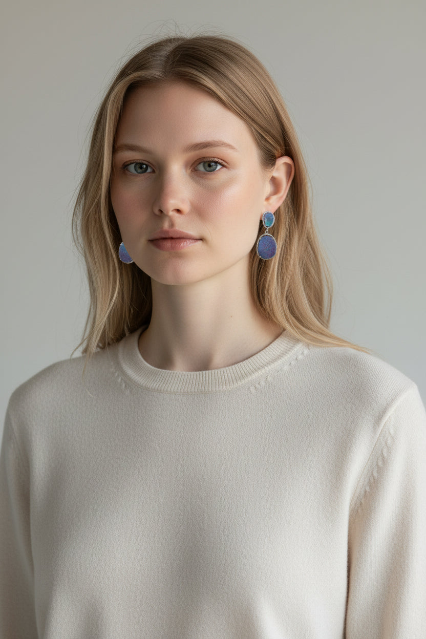 Lynette | 14k White Gold | Opals & Natural Diamond | Earrings