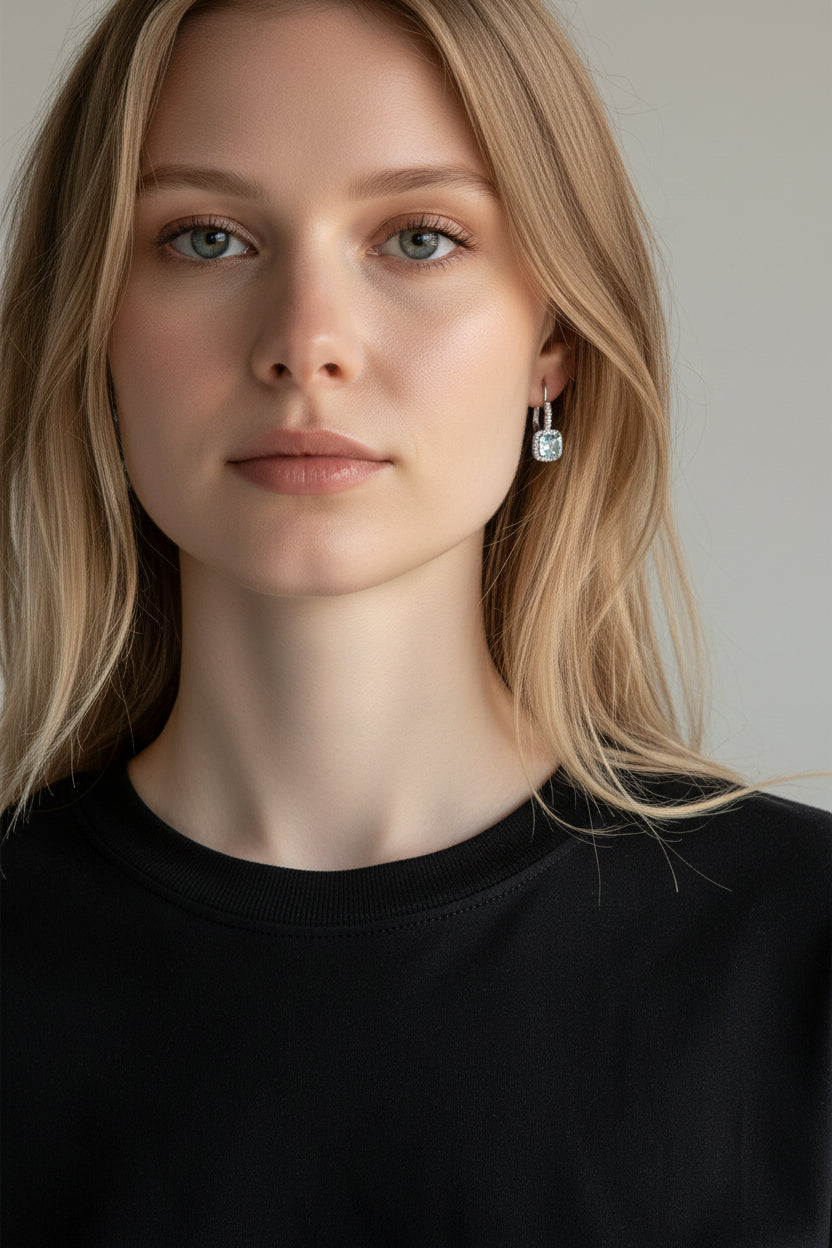 Theophania | 10K White Gold | Aquamarine and Natural Diamond | Earrings