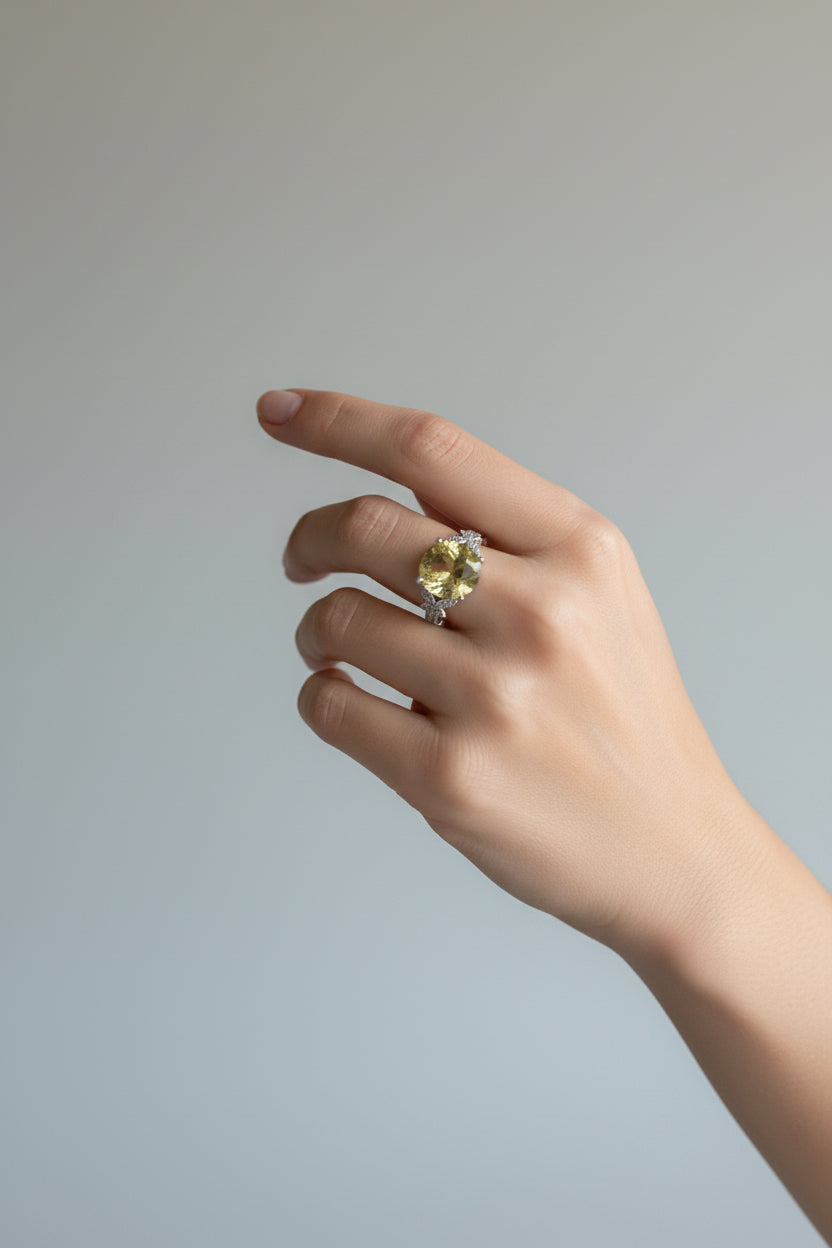 Delora | 14k White Gold | Quartz & Natural Diamond | Ring